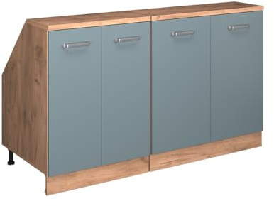Vicco Küchenschrank für Dachschrägen R-Line, Blau-Grau, 140 cm 2er Set Schrankkorpuss 60 cm Tiefe, geeignet für schräge Wände und Variable Küchenmontage