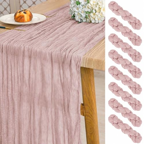 Pesonlook 8 Stück Staubiges Rosa Käsetuch Tischläufer für Hochzeit,55 x 300 cm
