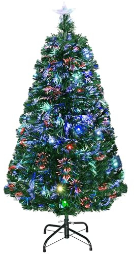 HOMCOM Albero di Natale a Fibre Ottiche 120cm Albero di Natale Artificiale con 16 Luci LED di 3 Colori e Rami in PVC