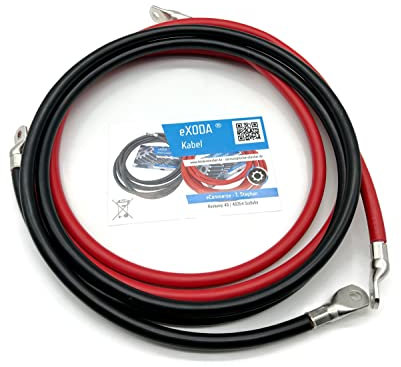 eXODA Câble de batterie 200cm câble d'alimentation en cuivre 50 mm² avec cosses à œillets M8