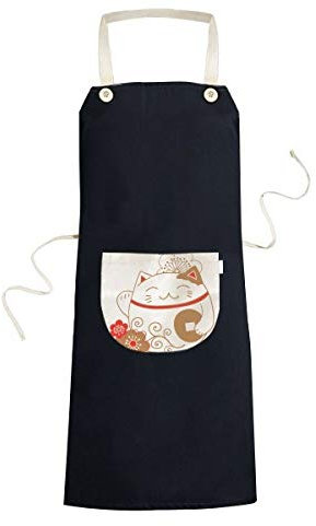 Fat Lucky Fortune Katze Blume kupfer Japan Kultur Kochen Küche schwarz Lätzchen Schürze Mit Tasche für Frauen Herren Chef Geschenke