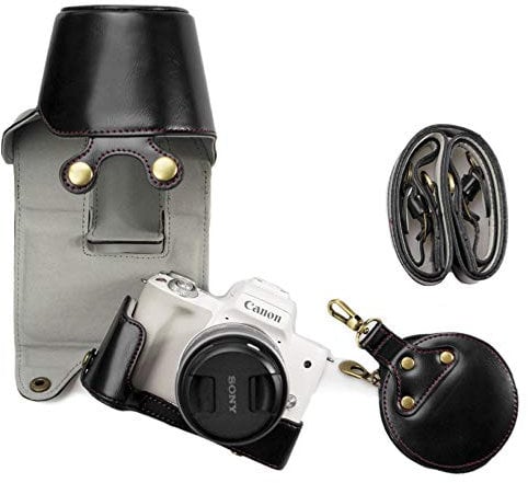 kinokoo EOS M50/M50 Mark II Case, PU Leather Cover Bag Protective Case for Canon EOS M50 (15-45mm) / M50 Mark II (15-45mm) Camera with Shoulder Strap Black