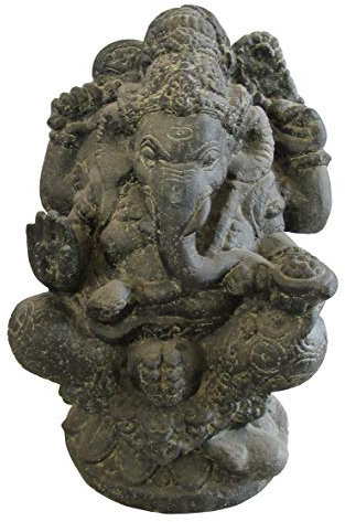 STONE art & more Sitzende Ganesha Figur Statue India, 56 cm, Steinfigur, Steinguss, Garten Deko, frostfest