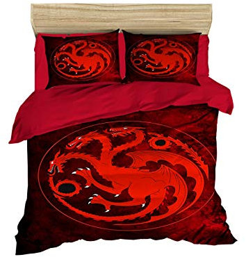 Bettwäsche-Set mit 3D-Drachen-Motiv, 100 % Baumwolle, exklusives luxuriöses und besonderes Design, Kinderbett-Set, Full/Queen-Size-Größe, Rot Orange, ohne Bettlaken oder kein Spannbetttuch, (3-teilig)