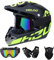 MRDEAR Fullface MTB Helm, Motorrad Crosshelm mit Brille (4 Stück/ Schwarz und Grün) Motocross Helm Herren Kinder Enduro Cross Helm Motorradhelm für Fahrrad Downhill Bike BMX Off Road ATV,S