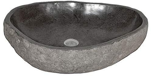 LEBENSwohnART Waschbecken NATURSTEIN-XL ca. 45-55cm Flußstein Findling Aufsatzwaschbecken