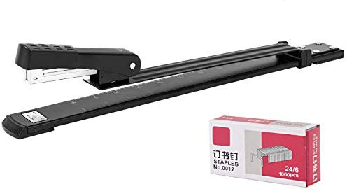 Langarm-Heftgerät, Heftgerät, langarm, Vollstreifen mit 300 mm Reichweite, 25 Blatt, strapazierfähig, für Zuhause, Büro, Schreibtisch, Schreibwaren, Bastelarbeiten, Schule, schwarz