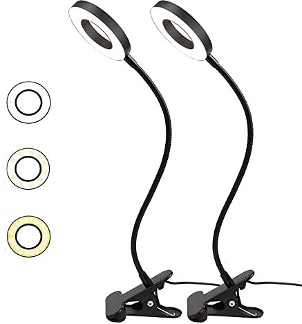 【 2-Pack】LED Clip Light, Desk Clamp Lamp 10 Dimmable Brightness 3 Light Modes Flexible Gooseneck Bedside Lamp for Reading, Painting, Craft, Sewing, Work…