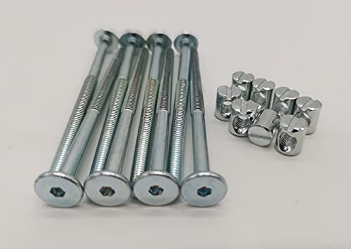 HMH-Shop Bettschraube sechskant M6x50mm / M6x60mm / M6x70mm / M6x100mm Möbelschraube Quermutter M6 (8, Bettschraube M8x100mm + Quermutter M8)