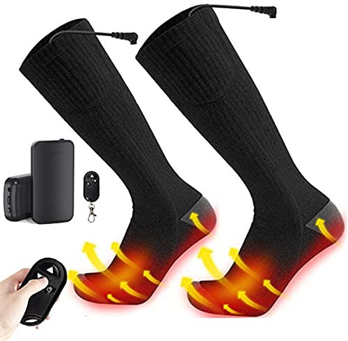 FUFRE Heated Socks with Wireless Remote Control, Men Women Heated Socks Rechargeable 3.7 V 4000 mAh Lithium Batteries, 3 Files Adjustable Temperature Heated Socks (Black)