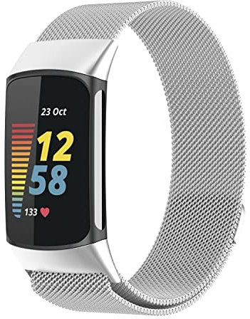 Strap-it Milanese Armband - kompatibel mit - Fitbit Charge 5 - Armband - Silber - fur Fitbit Charge 6