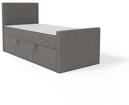 FEDVE Boxspringbett 80x200 Dunkelgrau – Lautaro - Praktisches Bett mit Bettkasten – Gemütlich Einzelbett zum Schlafzimmer – Stabiles Kopfteil Bett mit Stauraum