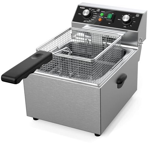 VIKEER Electric Deep fryer Stainless Steel Deep Fryer with Basket & Lid Capacity 10L(10.5QT) Electric Countertop Fryers for Home Kitchen and Restaurant with 60 Minute Timer, 1800 Watts, 120V