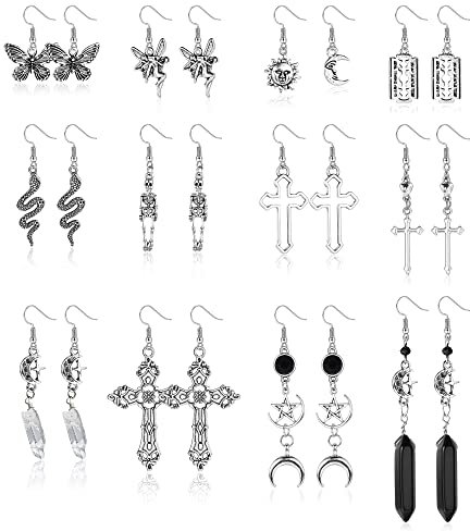 MILACOLATO Gothic Ohrringe Punk Vintage Grunge Ohrringe für Damen Silber Skelett Schwert Fledermaus Ohrringe Goth Ohrhänger Set