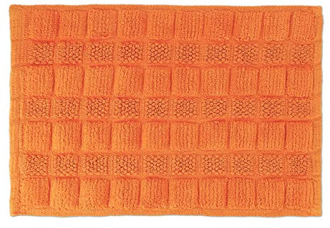 Relaxdays Badematte Baumwolle, 60 x 40 cm, rutschfest, waschbar, Vorleger Badezimmer, Badteppich rechteckig, orange