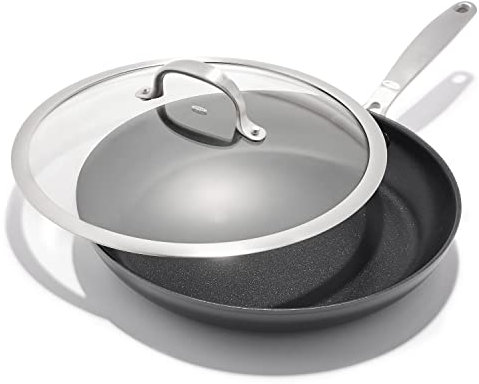 OXO Bratpfanne mit Deckel, 30,5 cm, antihaftbeschichtet, PFAS-freie Keramik-Antihaftbeschichtung, langlebiges, harteloxiertes Kochgeschirr, kratzfest, gute Griffe, leicht zu reinigen, spülmaschinen
