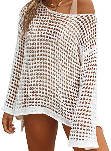 Bsubseach Crochet Crop Tops for Women Bathing Suit Cover Ups Sexy Hollow Out Swim Cover Up Knit Summer Outfits White