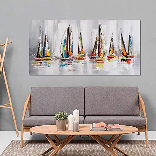 HMXQLW Voilier Toile Peinture Tableau Decoration Murale, Impression sur Toile Art Affiche Salon Chambre Maison Décoratifs Moderne Aesthetic Room Decor sans Cadre (60X120cm)