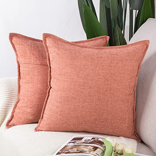 Madizz 2er Set Polyester- Leinen Kissenbezügen Weiche dekorative Kissenbezüge für Sofa Schlafzimmer Kissenhülle Rot 50x50 cm Quadrat