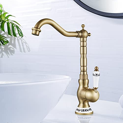 AIMOYO Robinet de Lavabo Rétro, Robinet Salle Bain en Laiton Bronzé, Haut Mitigeur Lavabo bec Pivotant à 360°, Eau Chaude et Froide Disponible, G3/8