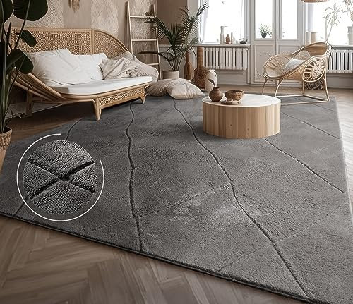 Paco Home Teppich Wohnzimmer Schlafzimmer Kurzflor Modernes Skandinavisches Muster Rauten Motiv Flauschig 3D Grau Anthrazit, Grösse:120x160 cm, Farbe:Anthrazit 2