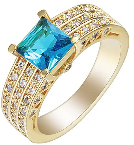 Whoiy Trauringe Viereckig, Damenringe Silber Eheringe Form mit Hellblauem Zirkonia 62 (19.7) Verlobungsring für Frauen