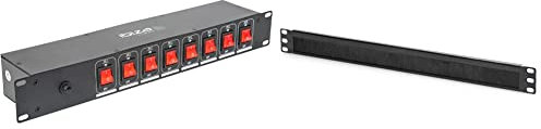 LC806S - IBIZA - 19 8-Fach Einbausteckdosenleiste mit dediziertem Schalter & DIGITUS Kabel-Durchführung mit Bürstenleiste - 1HE - 19-Zoll - Netzwerk-Schrank - Patch-Kabel - Schwarz
