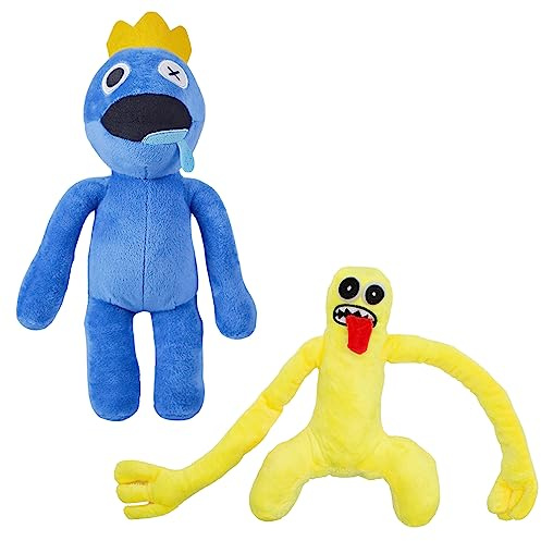 2PCs Rainbow Friends Peluche. Poupee des Amis Arc-en-Ciel Doll. Poupée Souple Rainbow Friends pour Cadeau aux Garçons et aux Filles. Blue et Yellow.