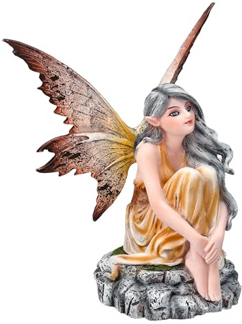 Elfenfigur Liora sitzend 15,5 cm - Fee Oranges Kleid Fantasy Deko Figur Elfe Engel