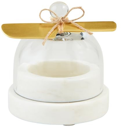 Mud Pie Butterdose, rund, Marmor, Glocke, 11,4 x 8,9 cm Durchmesser, Weiß
