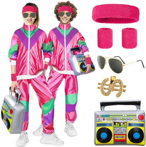 Winric 80er Jahre Outfit Herren Damen, 80er Trainingsanzug, 80er Jahre Accessoires, 80er 90er Jahre Herren Damen, Faschingskostüme, Karneval kostüm für 80er 90er Jahre Themenparty