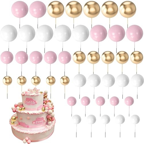 Confezione da 60 palline decorative per torta, decorazione per torta di buon compleanno rosa, decorazione per torta fai da te, per la decorazione di torte di compleanno per feste di matrimonio (rosa)