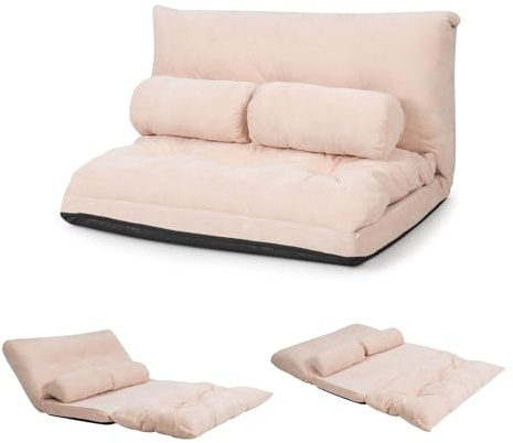 GOPLUS Bodensofa mit Schlaffunktion, 3 in 1 Sofabett mit Kissen & verstellbare Rückenlehne, Klappsofa Schlafsofa Schlafsessel für Wohnzimmer & Gästezimmer (Beige,178 x 98 x 18 cm)