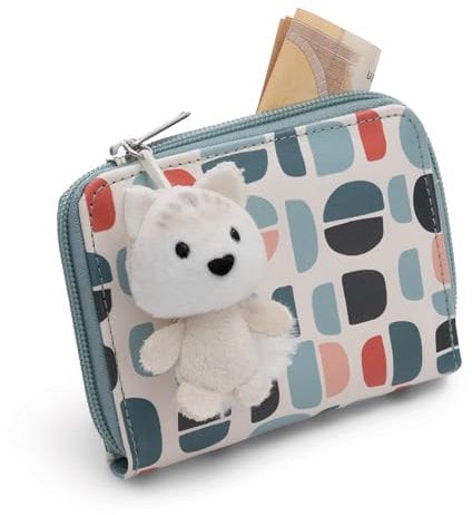Geldbeutel mit Anhänger Polarfuchs Vanja 12x10x2cm blau - Brieftasche Mädchen Geldbörse Münze Reißverschluss Tasche für Mädchen und Teenager Fans Geschenk