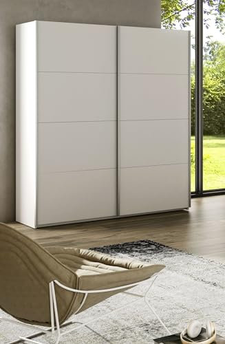 möbelando Schwebetürenschrank >Arm< in Artik-Weiß, Holzwerkstoff - 150x200x60cm (BxHxT)