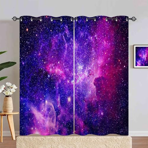 ANHOPE Weltraum Lila Rosa Galaxie Verdunklungsvorhänge mit Ösen Blickdichte Gardinen Blackout Curtain Thermo Vorhänge Kinder Jungen Mädchen Schlafzimmer Wohnzimmer Vorhang 2er Set H 220 x B 140 cm