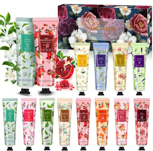 ZQEJEFD 12 Pack de Crema de Manos, Crema Hidratante De Manos, Mini Crema de Manos para Mujer, Enriquecido con Manteca de Karité, Verbena, Rosa - Regalo para Mujeres Navidad Acción de Gracias