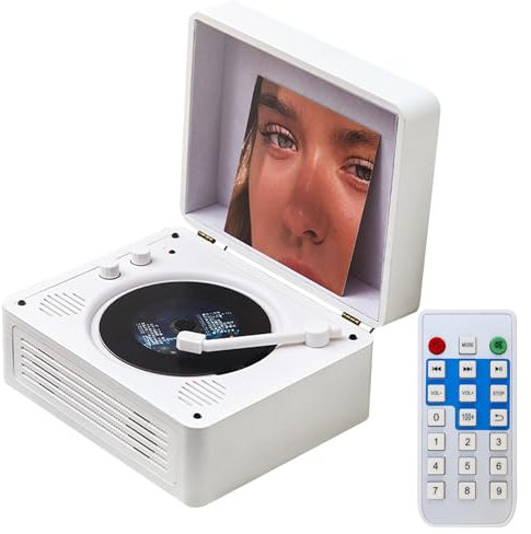 JAOGAUS Lettore CD, Bluetooth 5.4, lettore CD portatile, lettore CD con altoparlanti HiFi, telecomando, custodia retrò, lettore CD bianco in legno, supporto CD/CD-R/CD RW/MP3/WMA, regalo