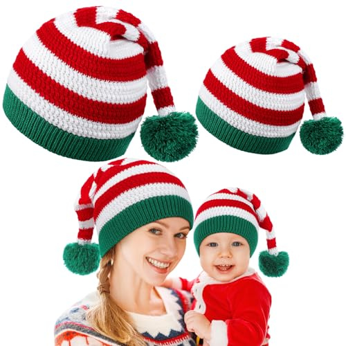 Twistover Weihnachtsmütze, 2 Stück, passende Weihnachtsmütze, Mutter-Baby-Mütze, 2024, Eltern-Kind, flauschige Mütze, Winter für Familien-Weihnachtsfeier (Retro, gestrickt)