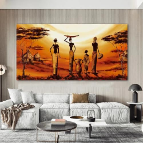 JACBON Einteiliges Ölgemälde mit afrikanischer Frau auf Leinwand, große abstrakte Wandkunst, Bilder für Wohnzimmer, Vintage-Heimdekoration, 80 x 160 cm, rahmenlos