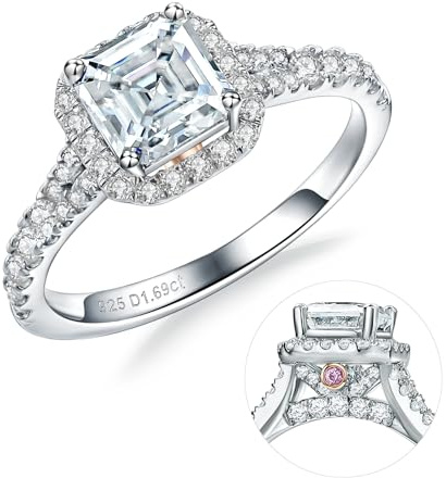 AGRULE Moissanite Verlobungsring, Farbe D Farbe VVS1, 1,2–1,7 Karat, 925er Sterlingsilber mit 18 Karat Weißgold vergoldet, Kissen/Herz/Oval/Prinzessschliff, Versprechensringe für Damen, Silber