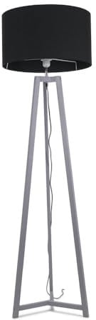ValueLights | Grey Wood Tripod Floor Lamp with Black Fabric Drum Lampshade Living Room Light | Floor Lamps, Home Décor & Improvement Essential | Included LED Bulb