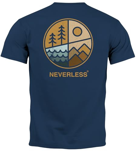Neverless® Herren T-Shirt Backprint Natur Grafik Berge Wald Adventure Outdoor Casual Männer Fashion Streetstyle Navy 3XL