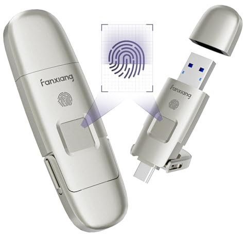 fanxiang 512GB SSD Externo Portátil Memoria USB hasta 550 MB/S,Huella Digital Cifrado,USB 3.2 Gen2 Type-A + Type-C,Compatible con Laptops/PC/Phone/Tablet(FP651)