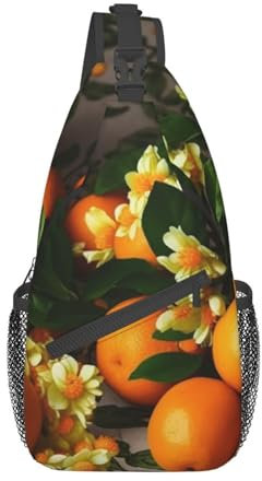Schultertasche, Gelbe Blume Und Orange Früchte Rucksack Polyester Schulterrucksack Multipurpose Sling Bag Für Laufen Einkaufen Sportlich