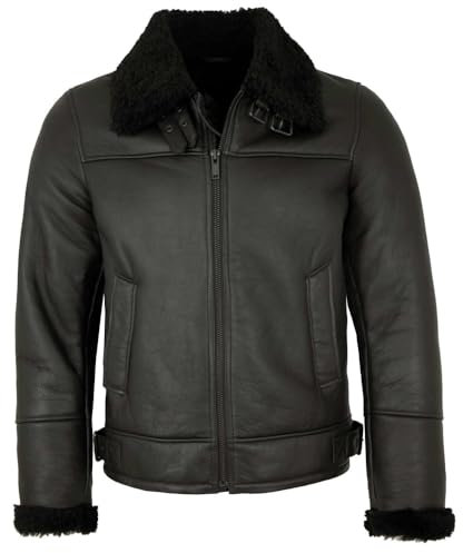 Jilani - Herren Lammfelljacke Lederjacke Lammfell schwarz Größe 48