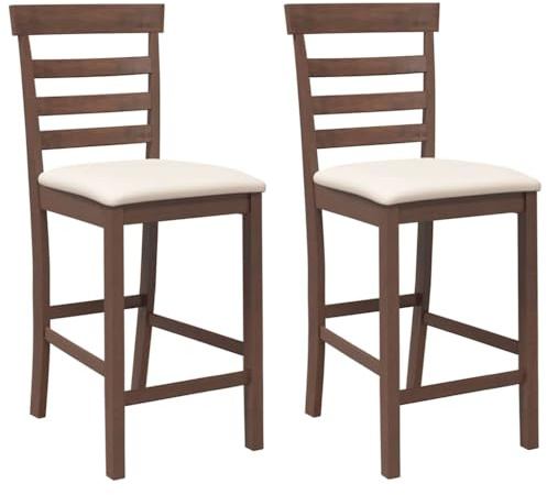 vidaXL Barhocker mit Kissen 2 STK. Braun Massivholz Gummibaum, Stuhl, Küchenhocker, Kneipenstuhl, Bistrostuhl, Restaurantstuhl, Tresenstuhl