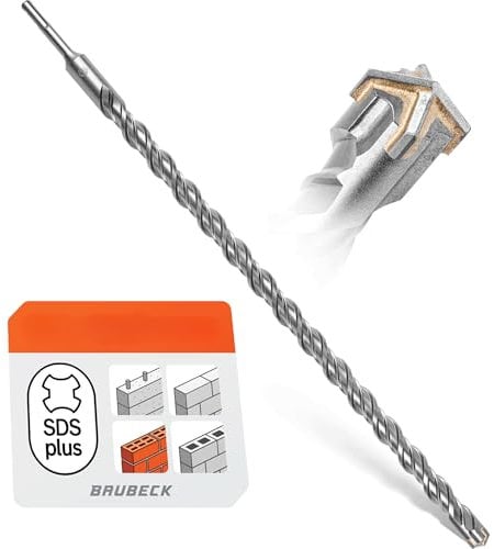 BAUBECK SDS Plus Bohrer 20mm x 600mm lang für Beton & Stein - Premium 40CR Stahl, langlebig - 4 Schneiden Steinbohrer 20 mm für beste Ergebnisse - SDS+ Bohrer 20er Betonbohrer