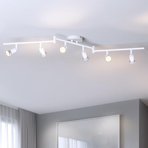 LVWIT LED Deckenstrahler Wohnzimmer Deckenleuchte 6 Flammig Weiß Deckenlampe Spot - GU10 Deckenspot Schwenkbar 350° - Drehbar Küchelampe Spot Strahler Decke Schlafzimmer (Ohne Leuchenmittel)