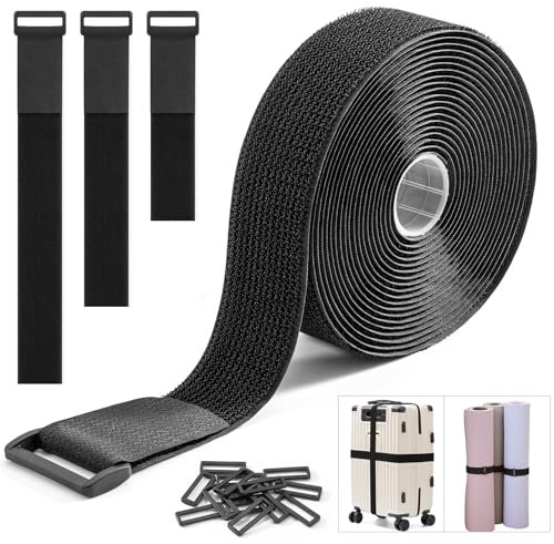 Trilancer Cinghie Resistenti Fascette Cavi Cinghia a Gancio e Cappio 3.8cm x 5m con 15 Fibbie – Regolabili, Tagliabili a Misura, Cinghie Riutilizzabili per Fissare Cavi, Tubazioni, Tubi e Molto Altro